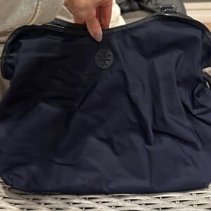 Tory Burch Navy Nylon Bag with Logo Medallion *preloved & needs TLC